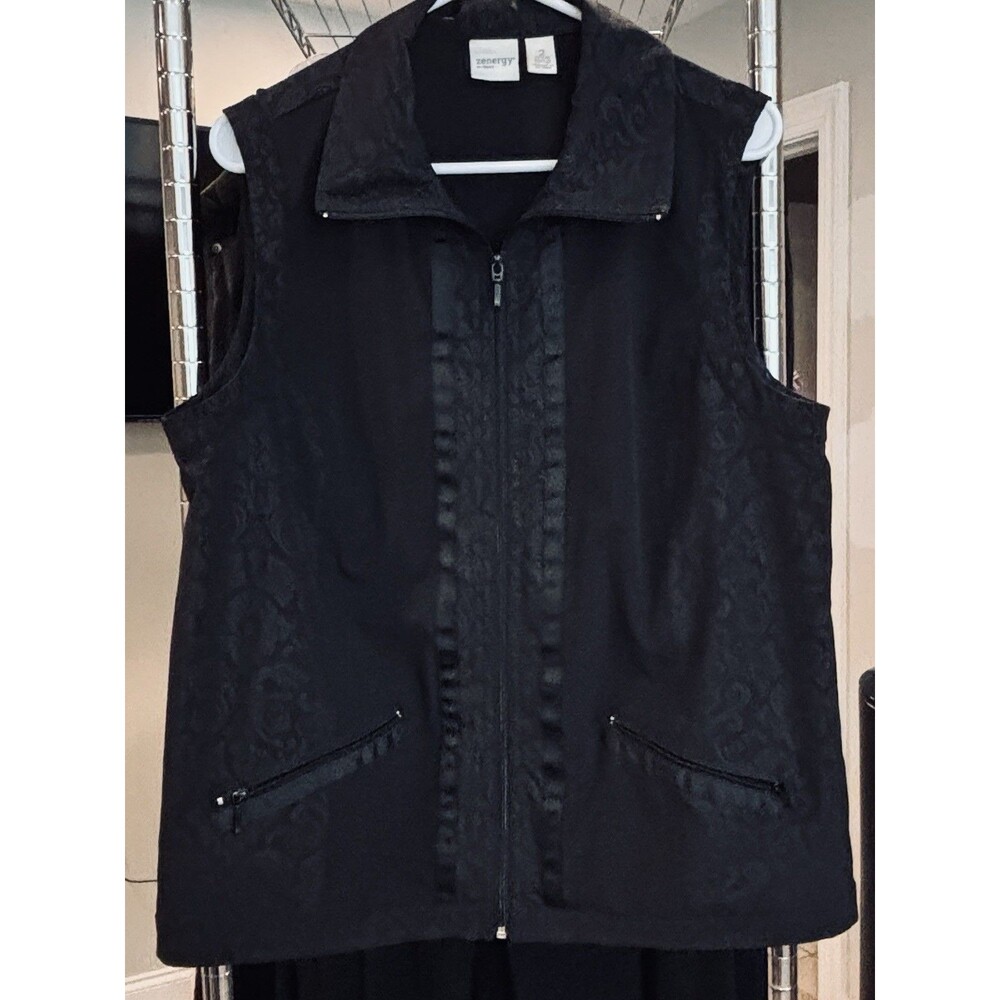 Chico’s Zenergy Neema Embossed Mix Vest Black Size 2 Large/12 Poly Stretch
